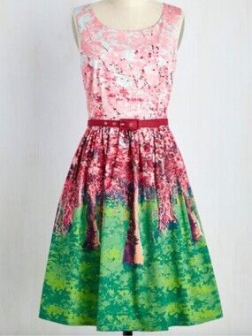 Modcloth Festive Frondescence Cherry Blossom Dress